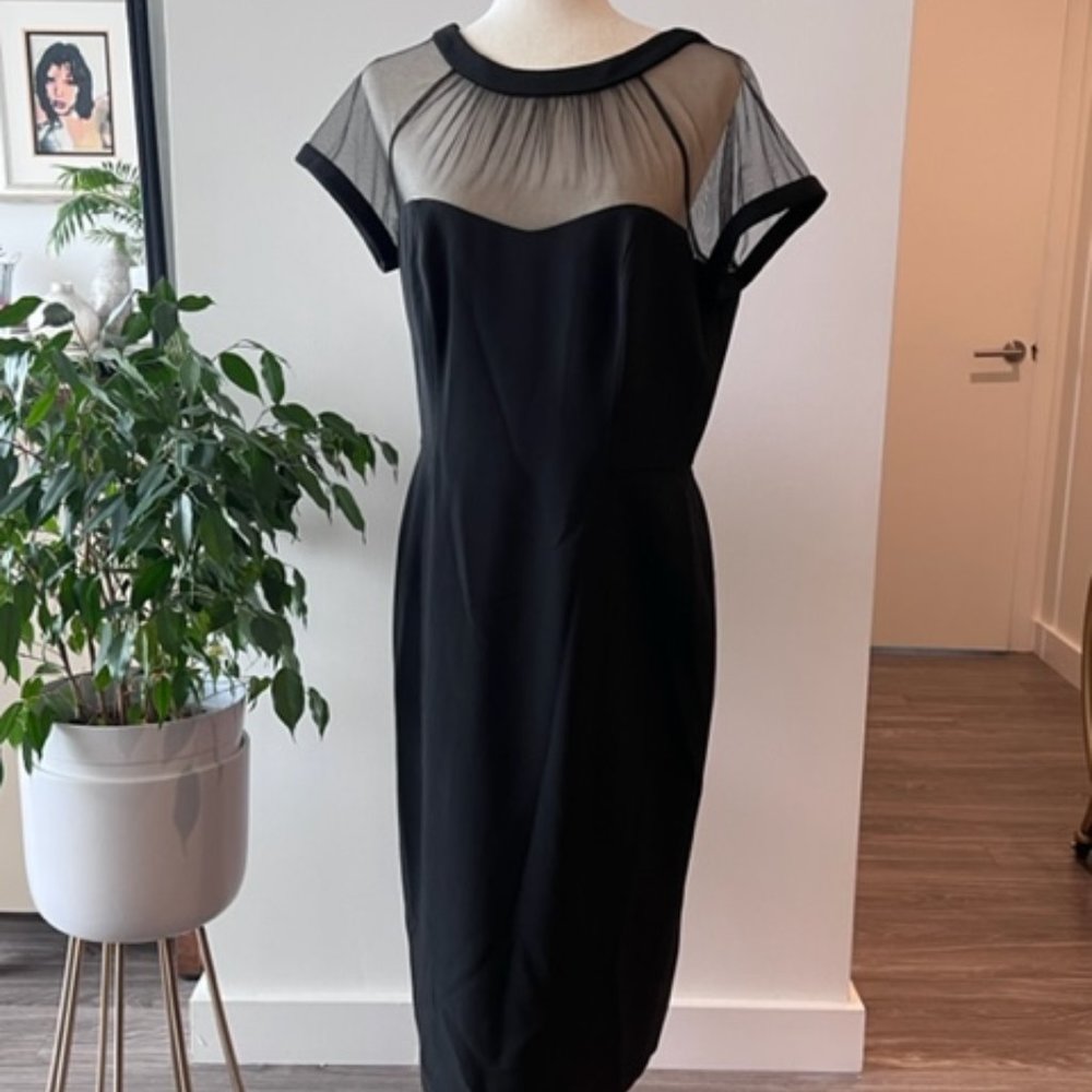 Maggy London, Black, Cocktail Dress with Sheer top and Sleeves.  Size 14